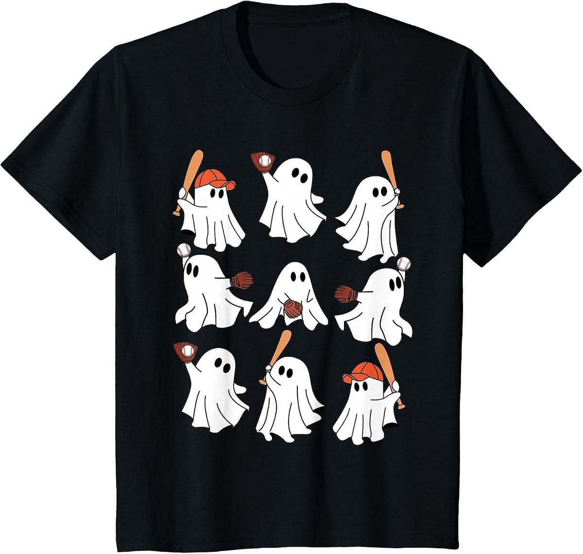 Boo Ghost Halloween Baseball Happy Halloween Baseball Lover T-Shirt - Black
