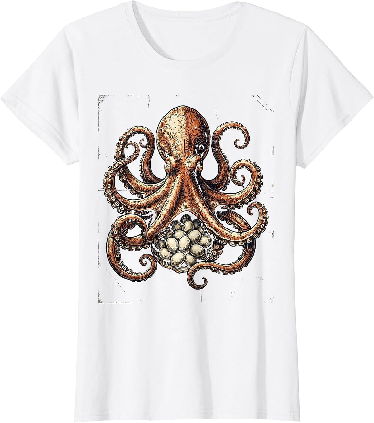 Women's Mother Octopus Guarding Eggs Mama Ocean Art T-Shirt - White