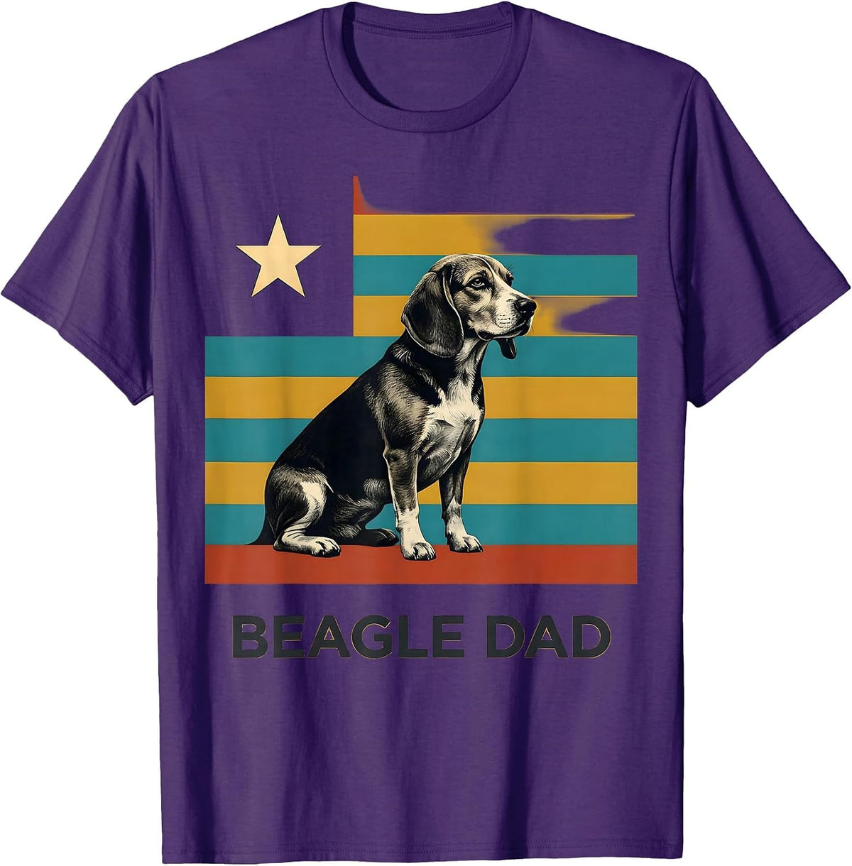 Beagle Dad Midcentury Modern Patriotic Dog Owner T-Shirt - Purple