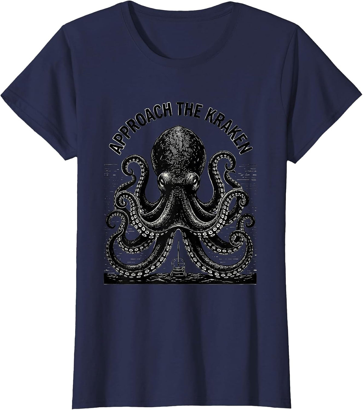 Women's Approach The Kraken Scratchboard Vintage Octopus Lover T-Shirt - Navy Blue