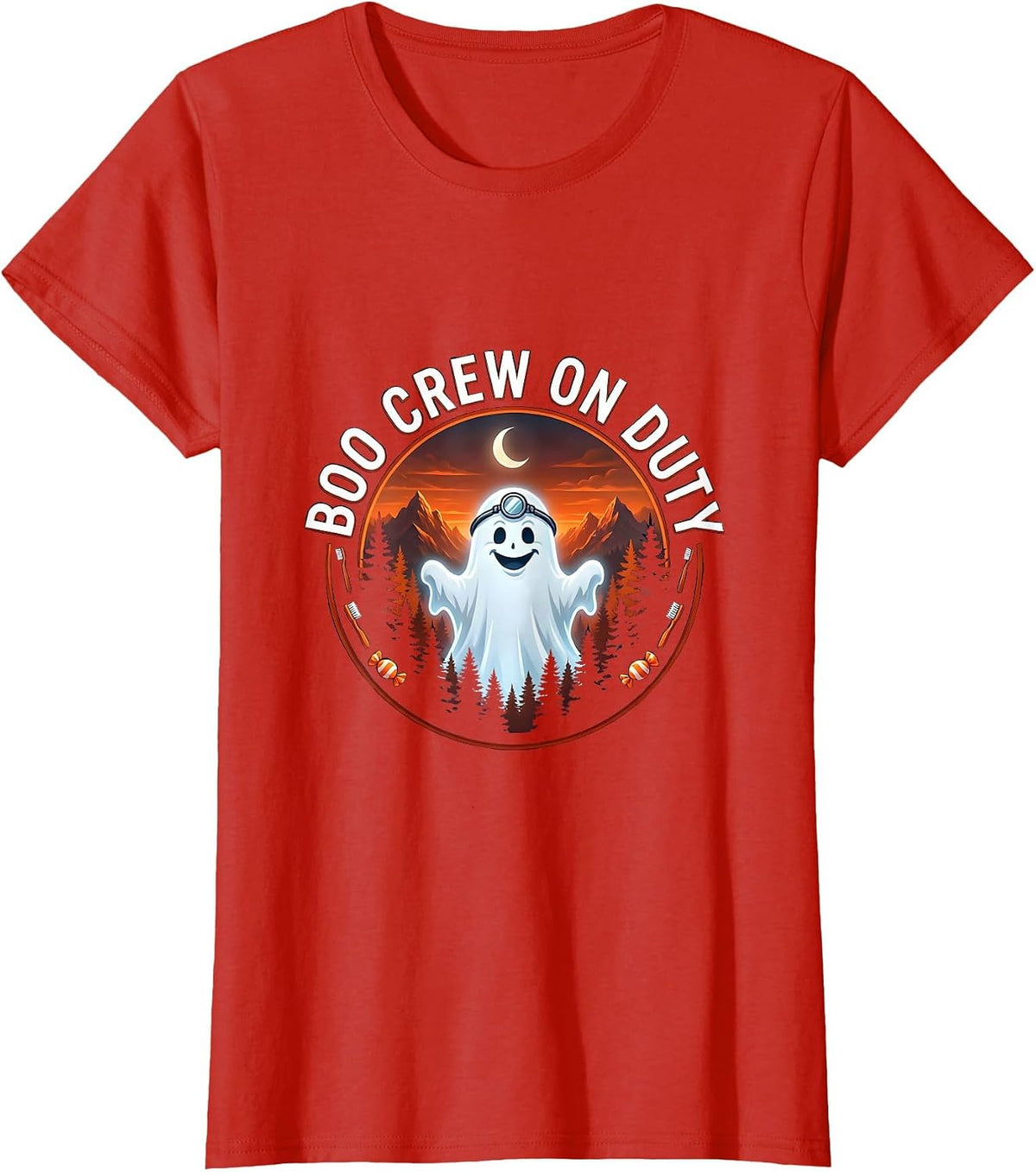 Women's Boo Crew On Duty Dentist Halloween Design T-Shirt - Red