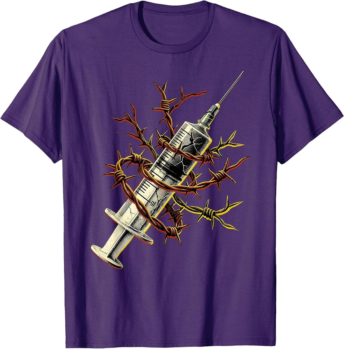 Grunge Syringe Barbed Wire Dark Art Design T-Shirt - Purple