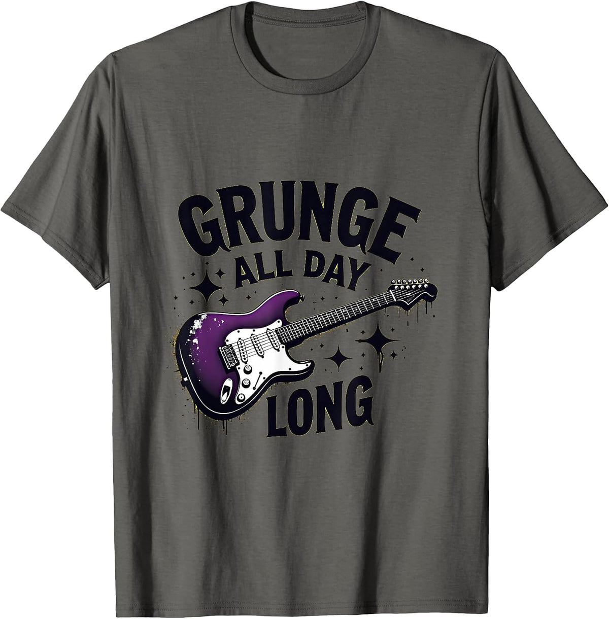 Grunge All Day Long Vintage Music Design T-Shirt - Asphalt Grey
