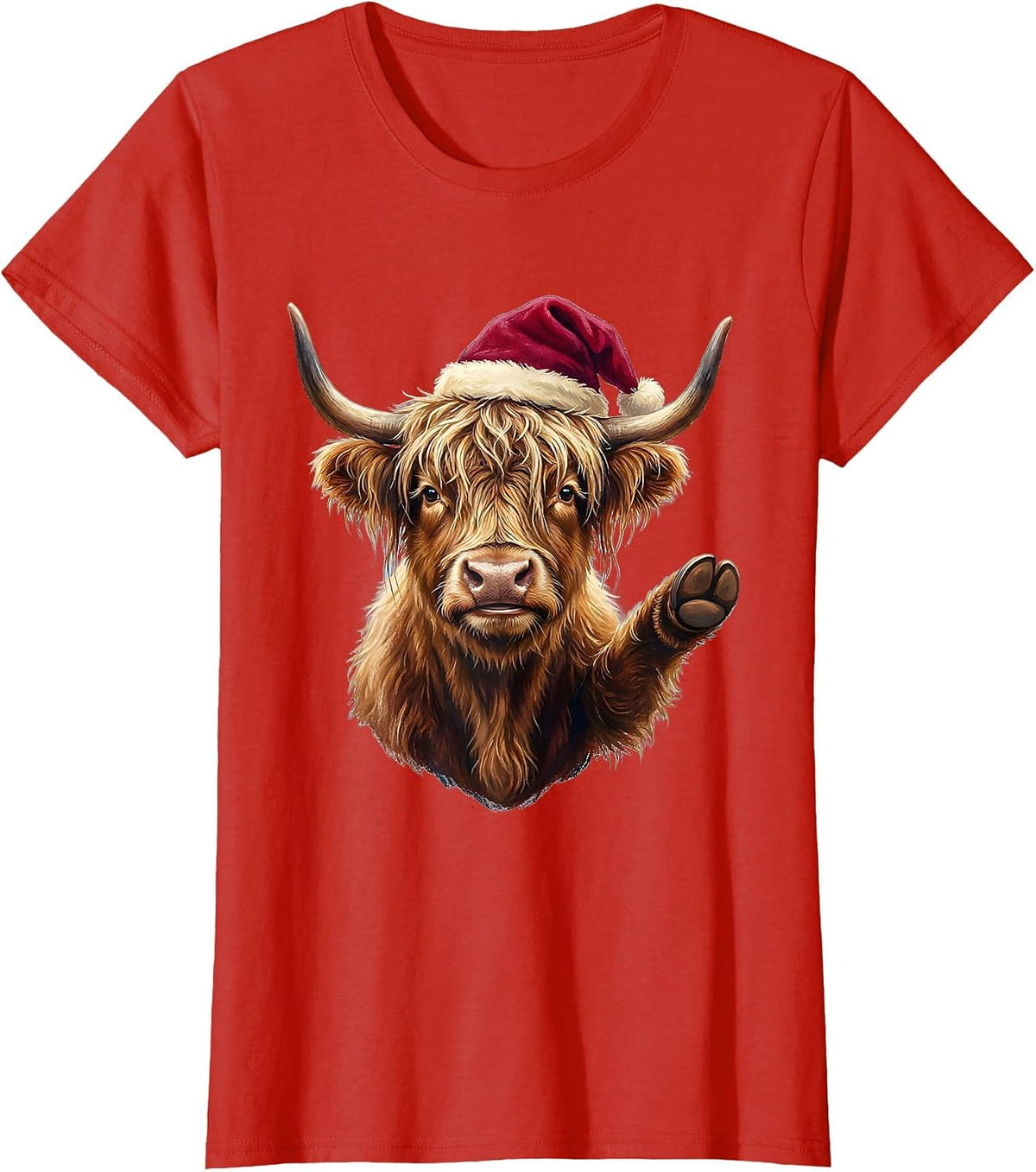 Storybook Highland Cow Highland Cow Christmas Holiday Humor T-Shirt - Red