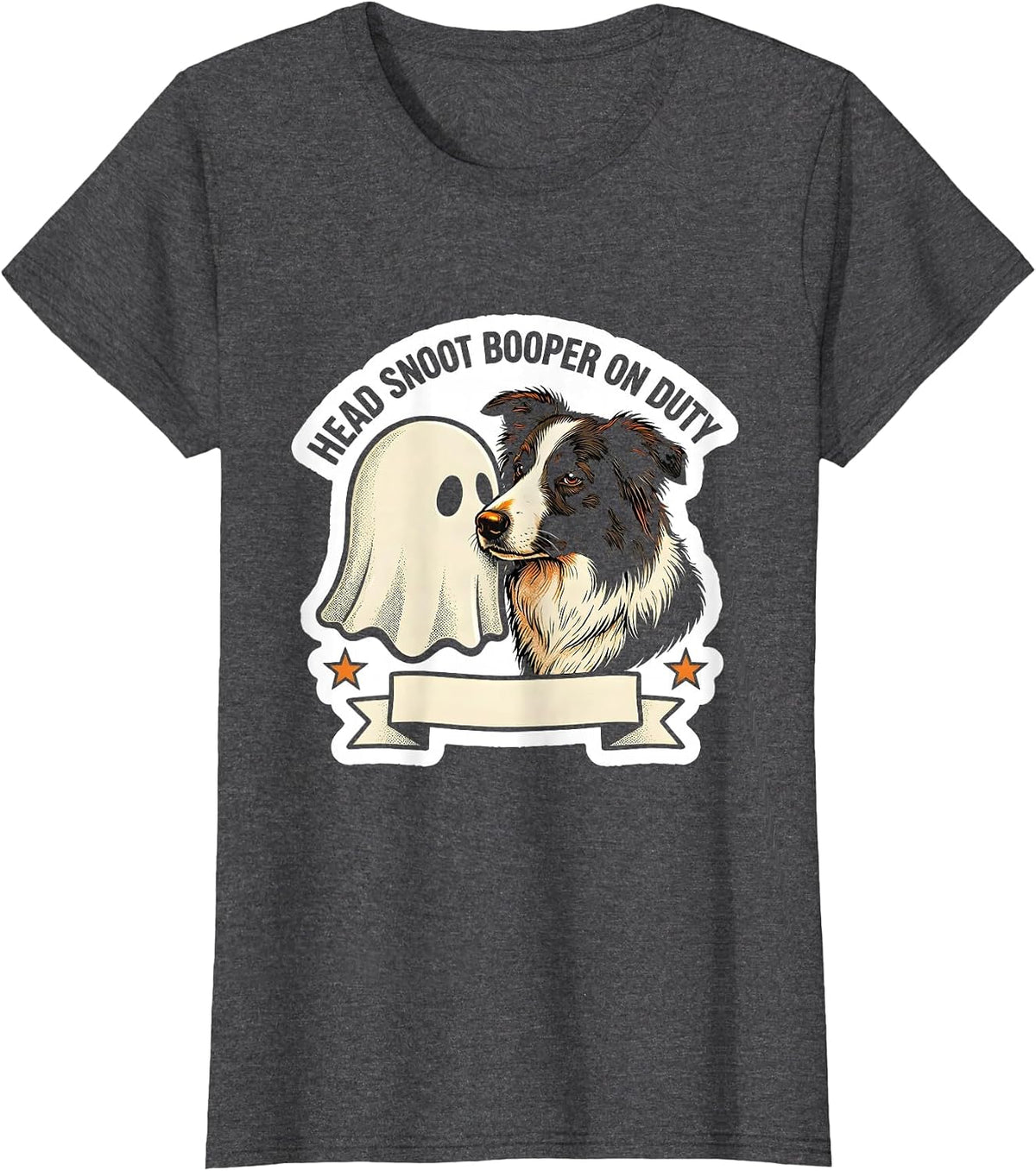 Women's Head Snoot Booper On Duty Funny Ghost Dog Lover Halloween T-Shirt - Dark Heather Grey