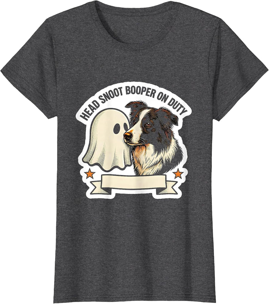 Women's Head Snoot Booper On Duty Funny Ghost Dog Lover Halloween T-Shirt - Dark Heather Grey