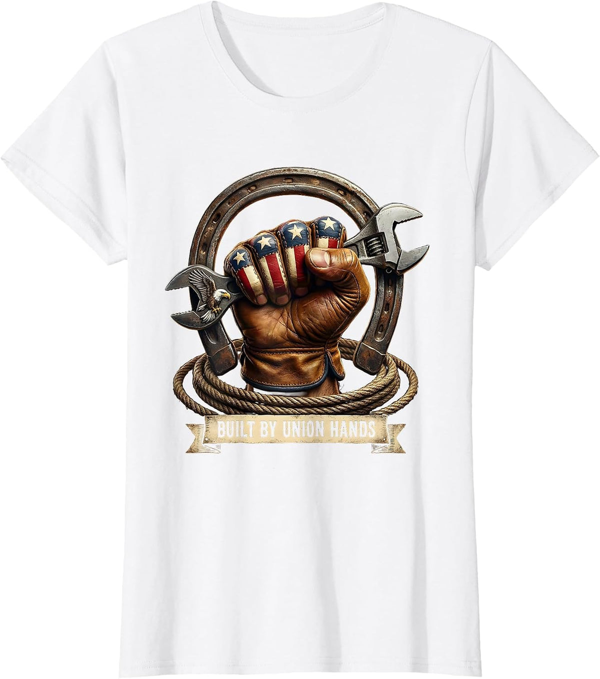 Women's Union Strong Built by Union Hands Labor Day Design T-Shirt - White