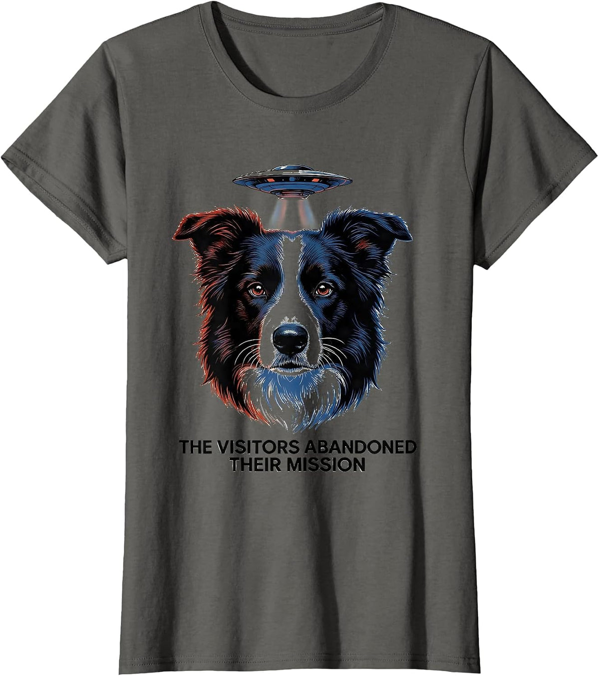 Women's The Visitors Abandoned Their Mission Retro Futurist Border T-Shirt - Asphalt Grey