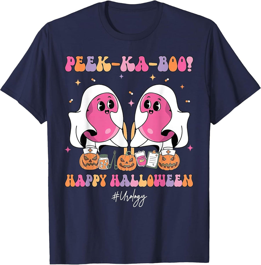 Spooky Urology Nurse Halloween Crew Cute Ghost Nurse Grad T-Shirt - Navy Blue