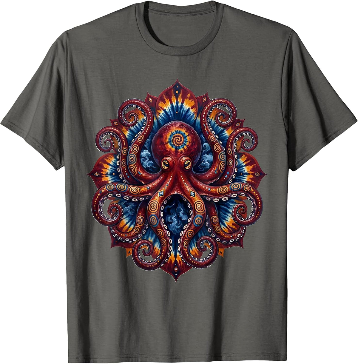 Men's Tie Dye Octopus Inking Rainbow Swirl Art T-Shirt - Asphalt Grey