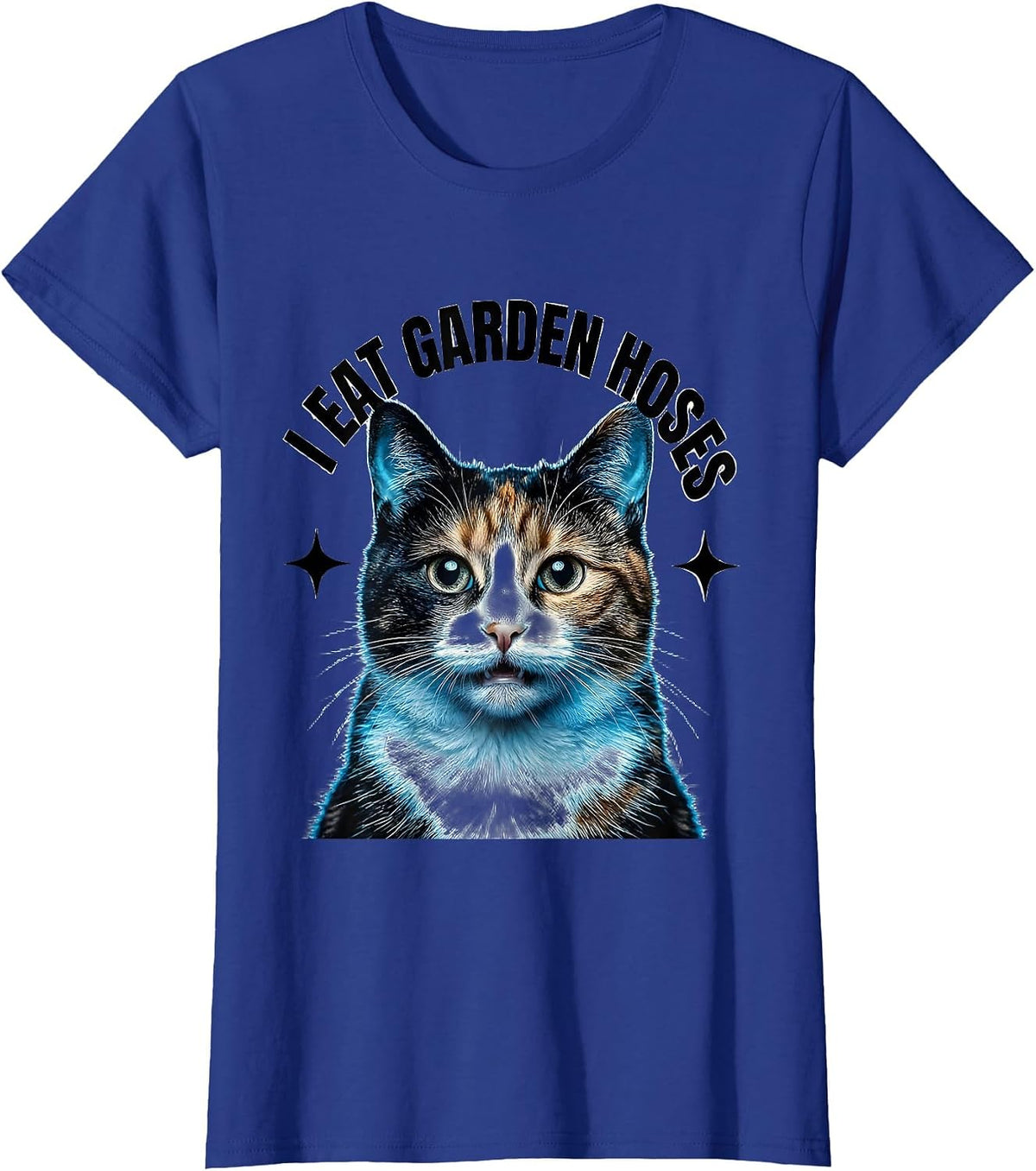 Women's I Eat Garden Hoses Funny Cat Meme Bootleg Graphic T-Shirt - Royal Blue