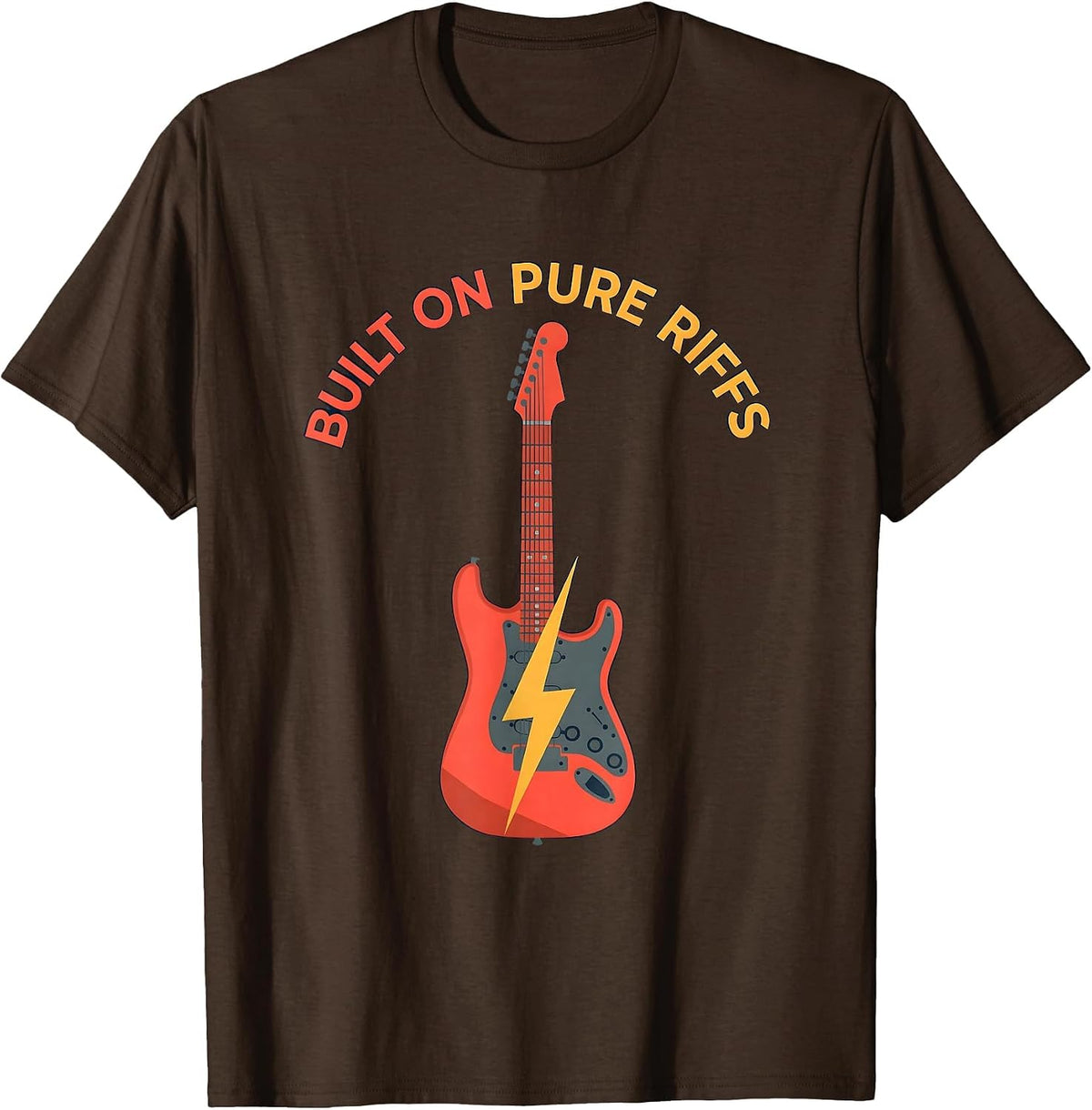Built on Pure Riffs Metal Band Graphic Design T-Shirt - Brown