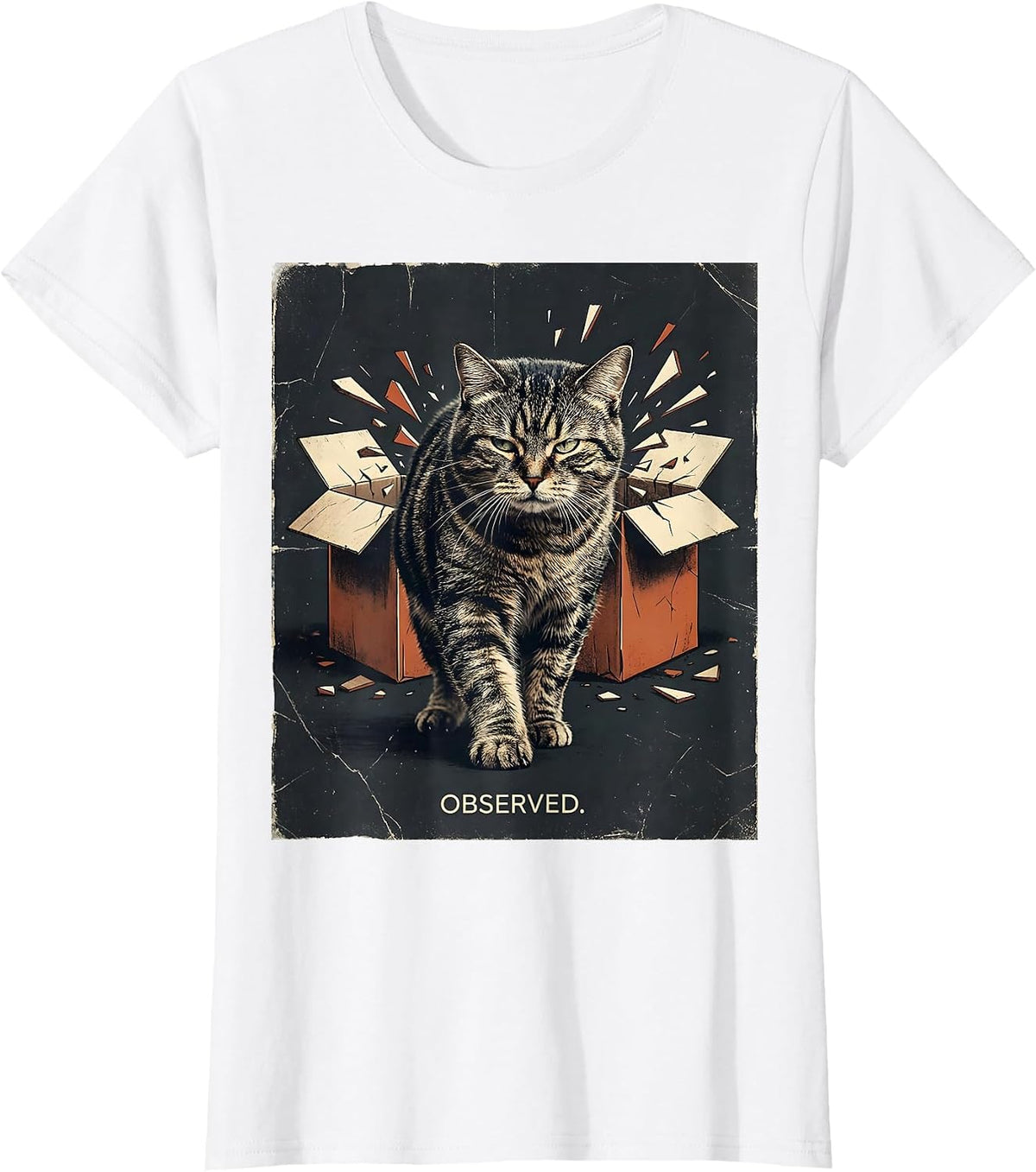 Unimpressed Cat Distressed Quantum Physics Humor T-Shirt - White