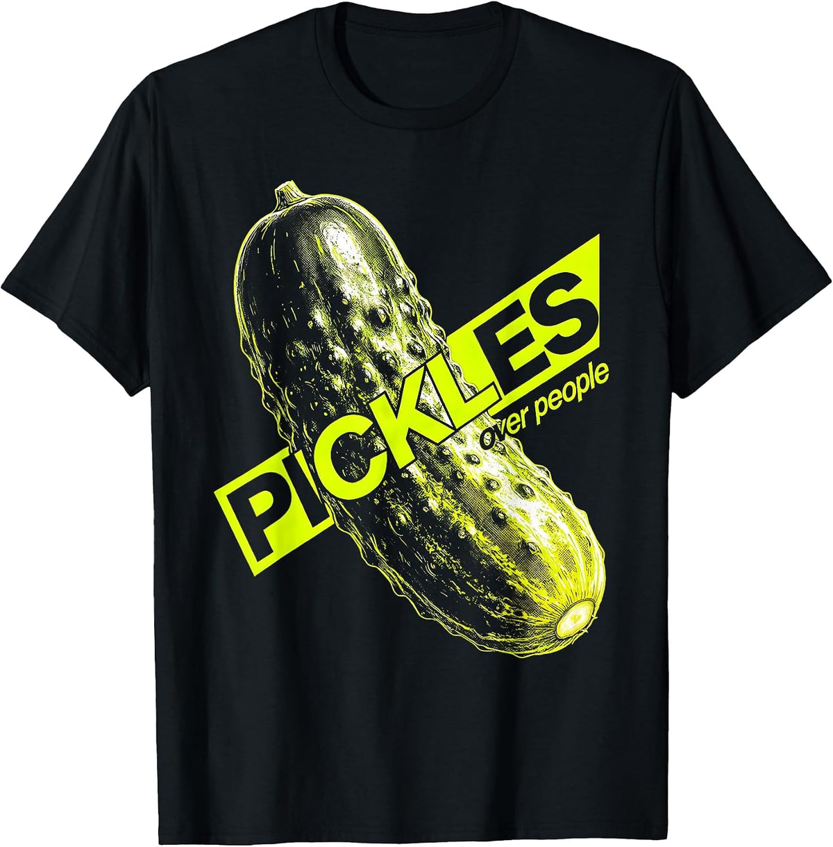 Men's Pickles Over People Funny Pickle Lover Design T-Shirt - Black