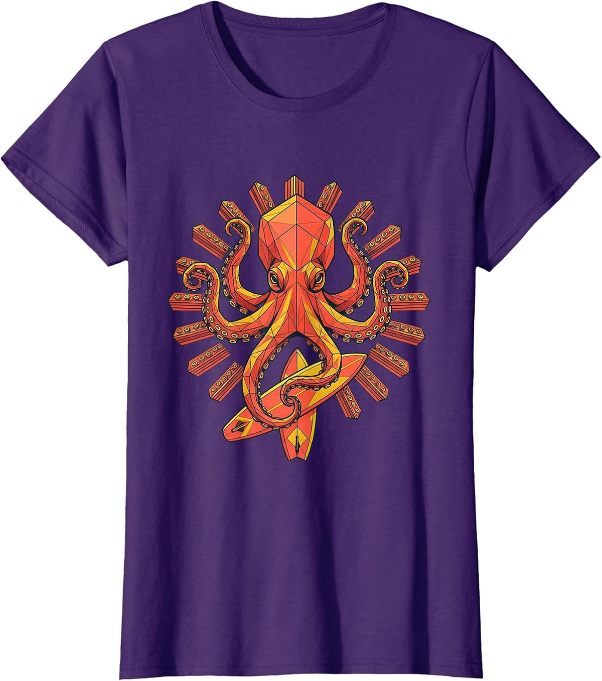 Women's Octopus Surfer Hawaiian Graphic Tee for Kids T-Shirt - Purple