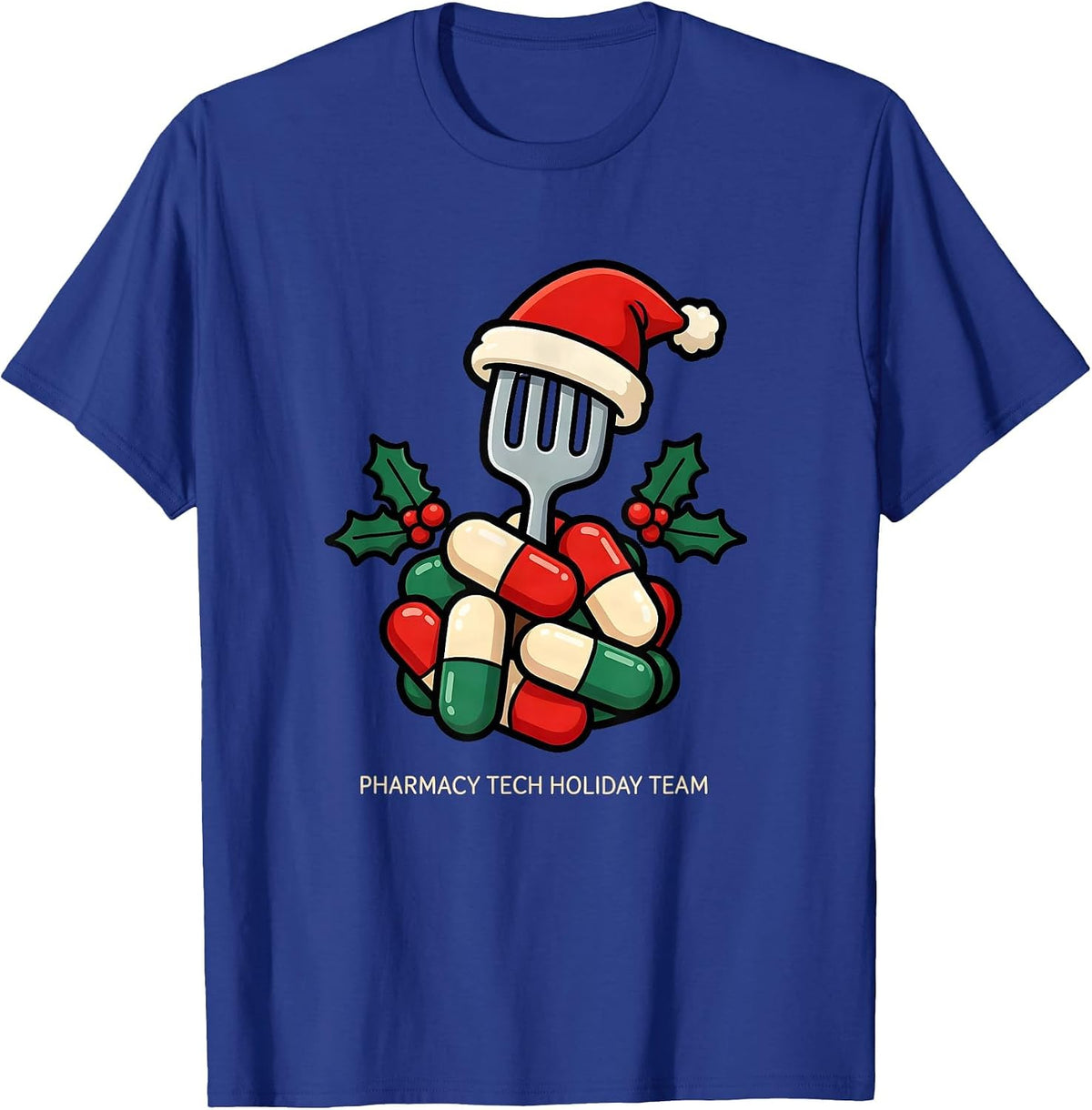 Men's Pharmacy Tech Holiday Team Funny Cartoon Christmas Squad T-Shirt - Royal Blue