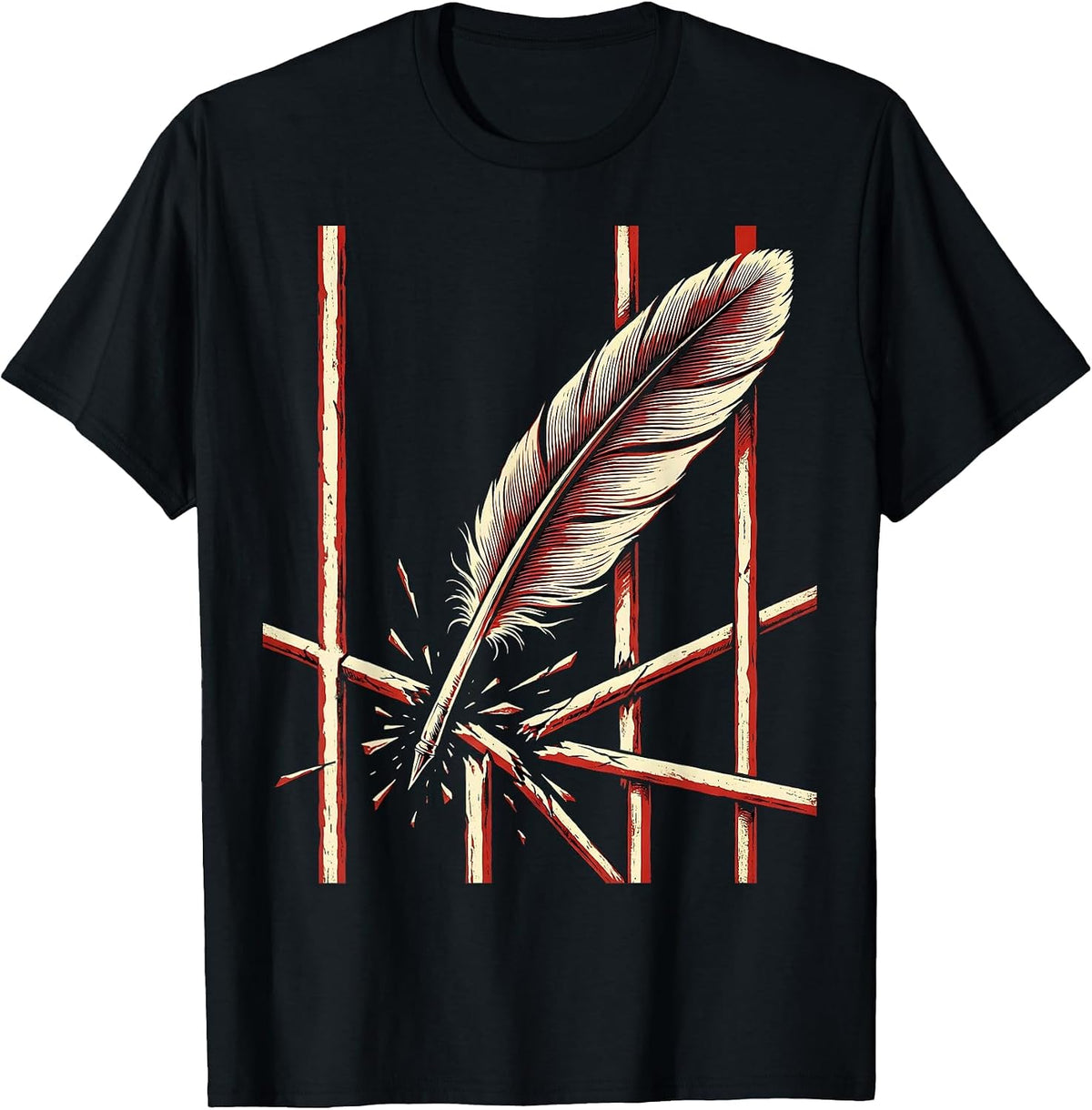 Men's Free Speech Quill Pen Breaking Iron Bars Art T-Shirt - Black