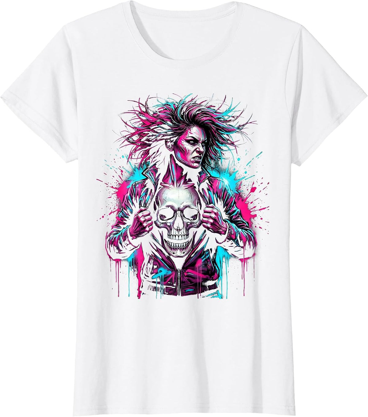 Women's Fierce Skull Reveal Rock Graphic Tee T-Shirt - White