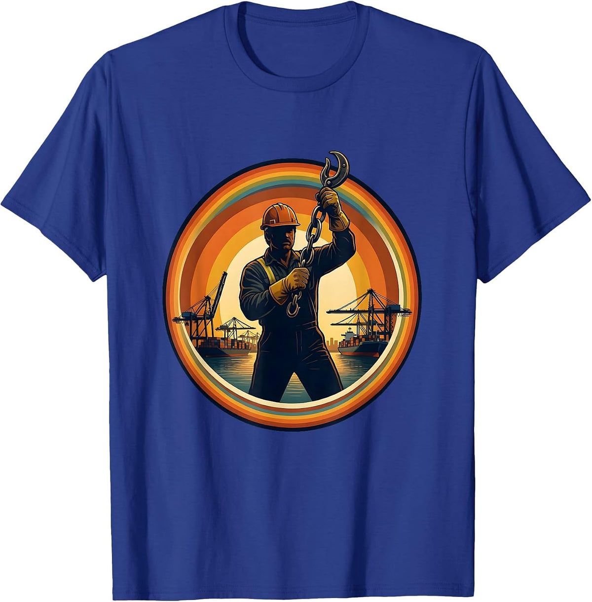 Labor Day Dock Worker Cargo Hook Harbor Illustration T-Shirt - Royal Blue