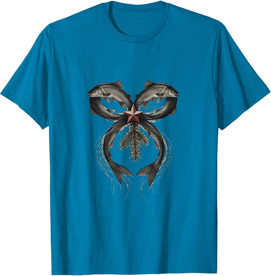 Trout Gift Bow Christmas Fishing Humor Holiday T-Shirt - Sapphire Blue