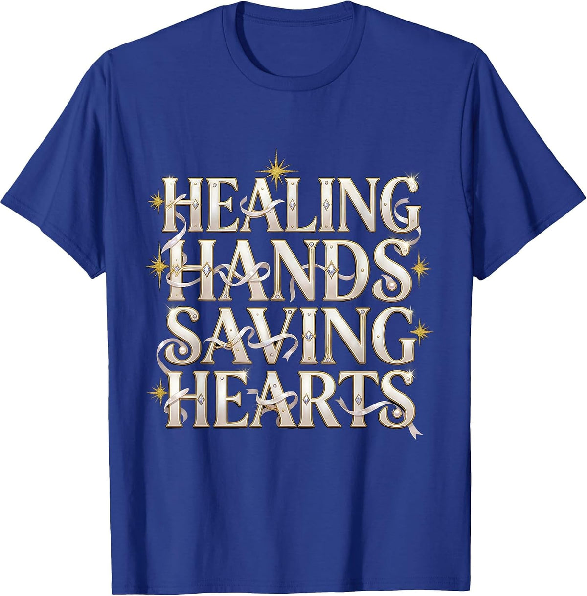 Healing Hands Saving Hearts Nurse Design T-Shirt - Royal Blue