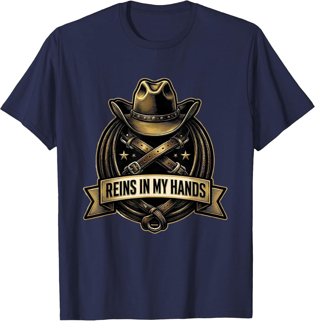 Men's Reins In My Hands Cowgirl Graphic Design T-Shirt - Navy Blue