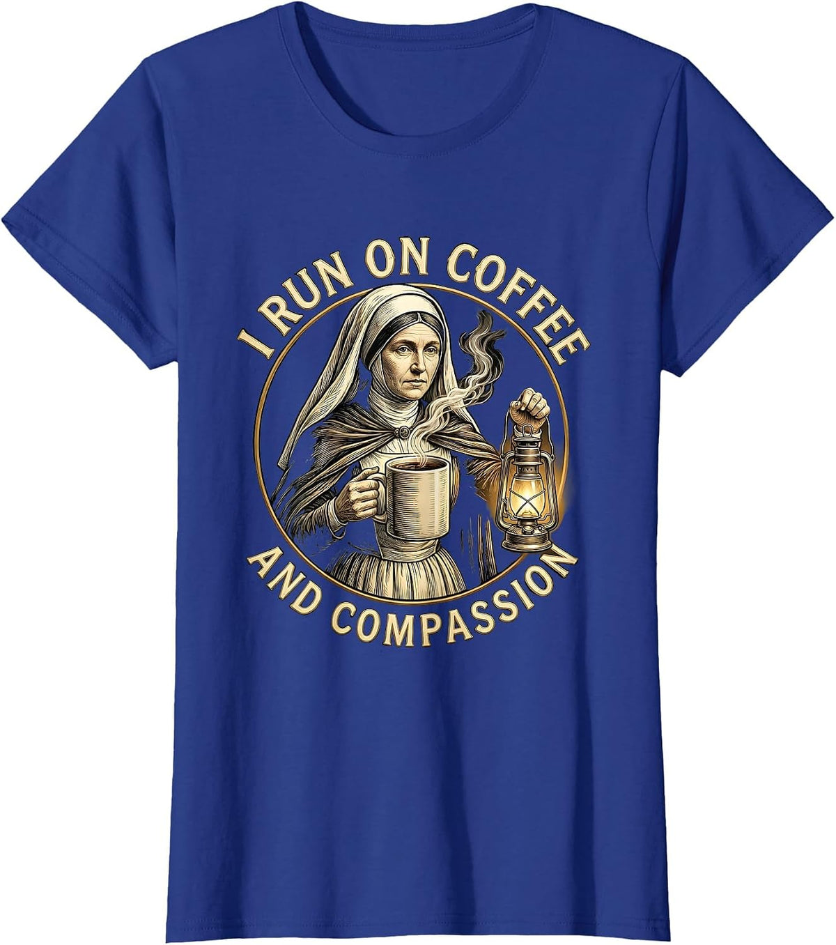 Women's I Run On Coffee and Compassion Medical Assistant T-Shirt - Royal Blue