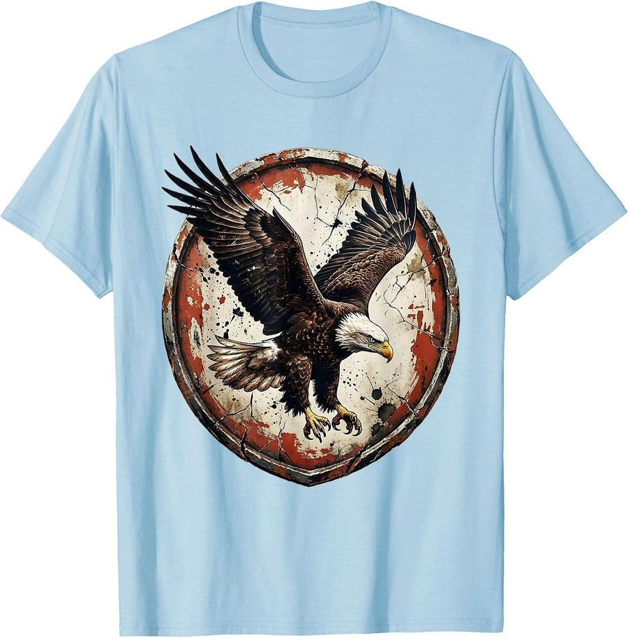 Men's Bald Eagle Diving Talons Extended Patriotic Design T-Shirt - Baby Blue