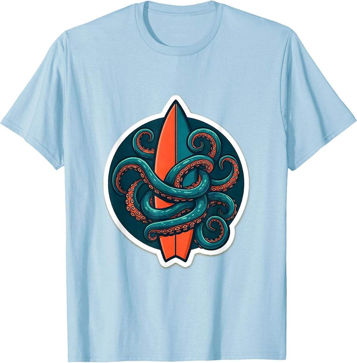 Men's Octopus Tentacles Surfboard Fin Surf Design T-Shirt - Baby Blue