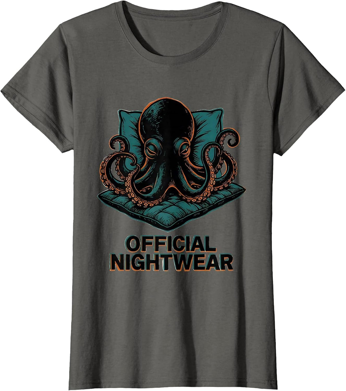 Women's Official Nightwear Sleeping Octopus Animal Humor Pajama T-Shirt - Asphalt Grey