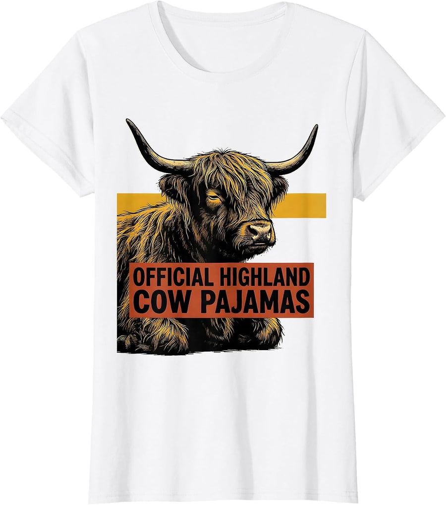 Women's Official Highland Cow Pajamas Cozy Animal Lover Sleepshirt T-Shirt - White