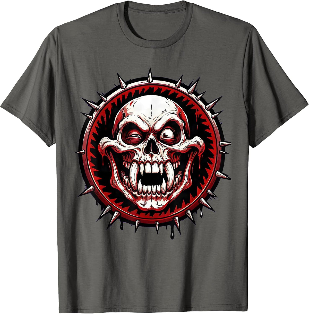Men's Skull With Oversized Fang Teeth Graphic Design T-Shirt - Asphalt Grey