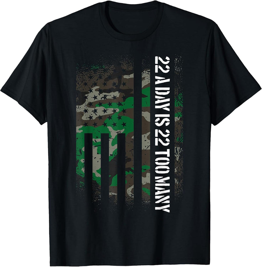 Veteran Suicide Awareness USA Flag 22 A Day is 22 Too Many T-Shirt, Men, Black, Small - As Pictured