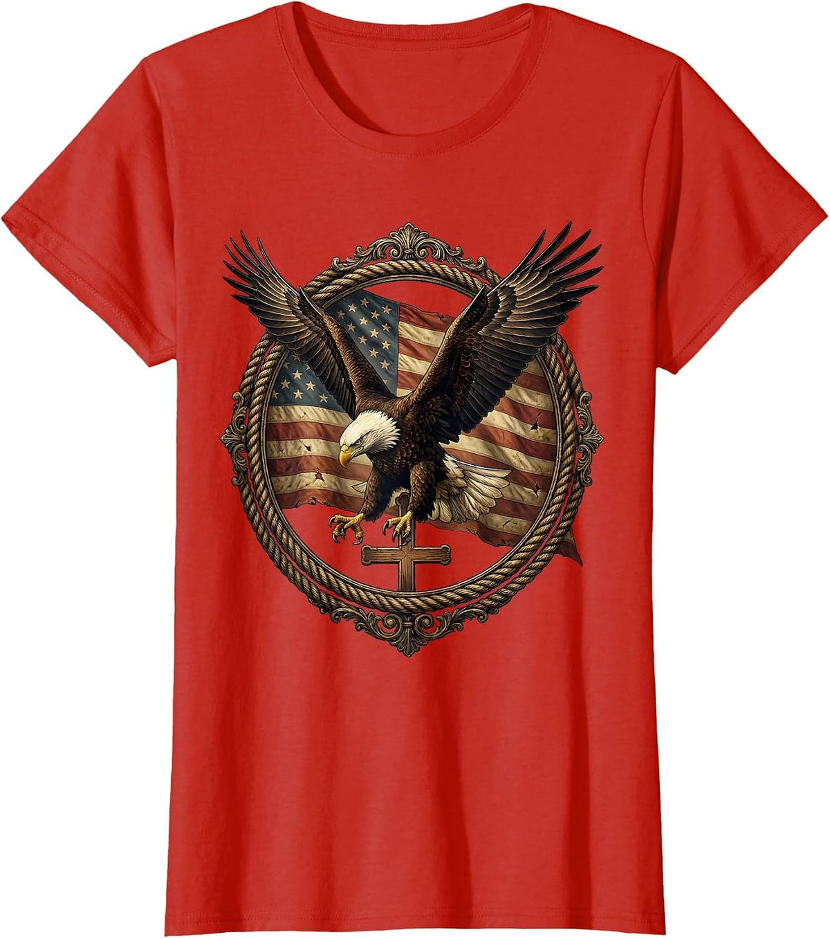 Bald Eagle Mid-Dive Talons Extended Illustration T-Shirt - Red