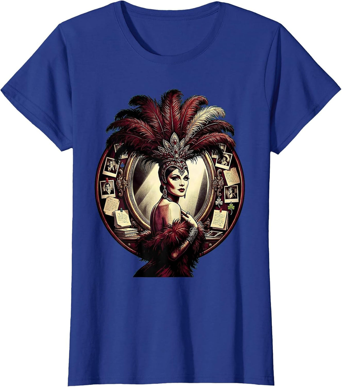 Women's Showgirl Backstage Mirror Illustration Graphic T-Shirt - Royal Blue