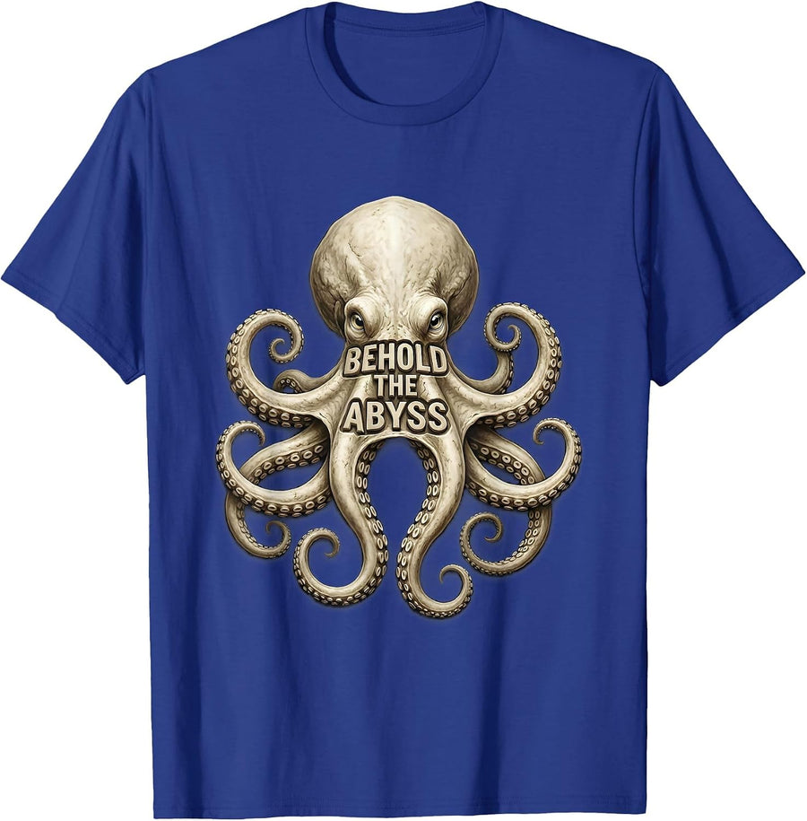 Behold The Abyss Octopus Silhouette Sea Creature Ocean Lover T-Shirt - Royal Blue