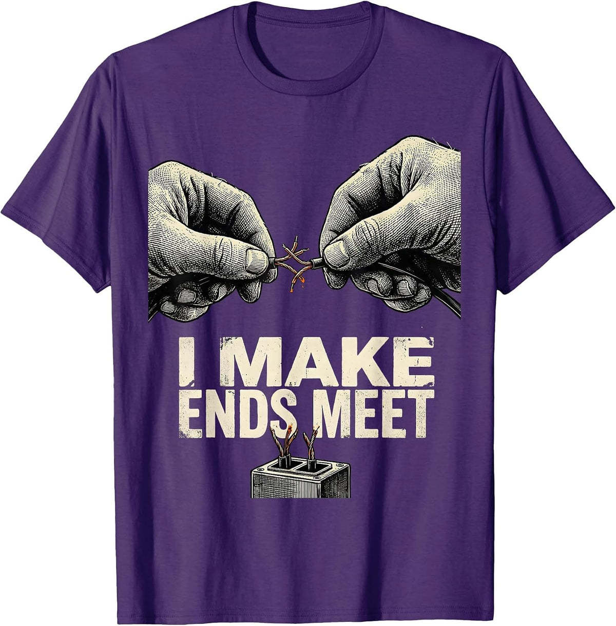 Men's I Make Ends Meet Vintage Funny Electrician Lineman Skeleton T-Shirt - Purple