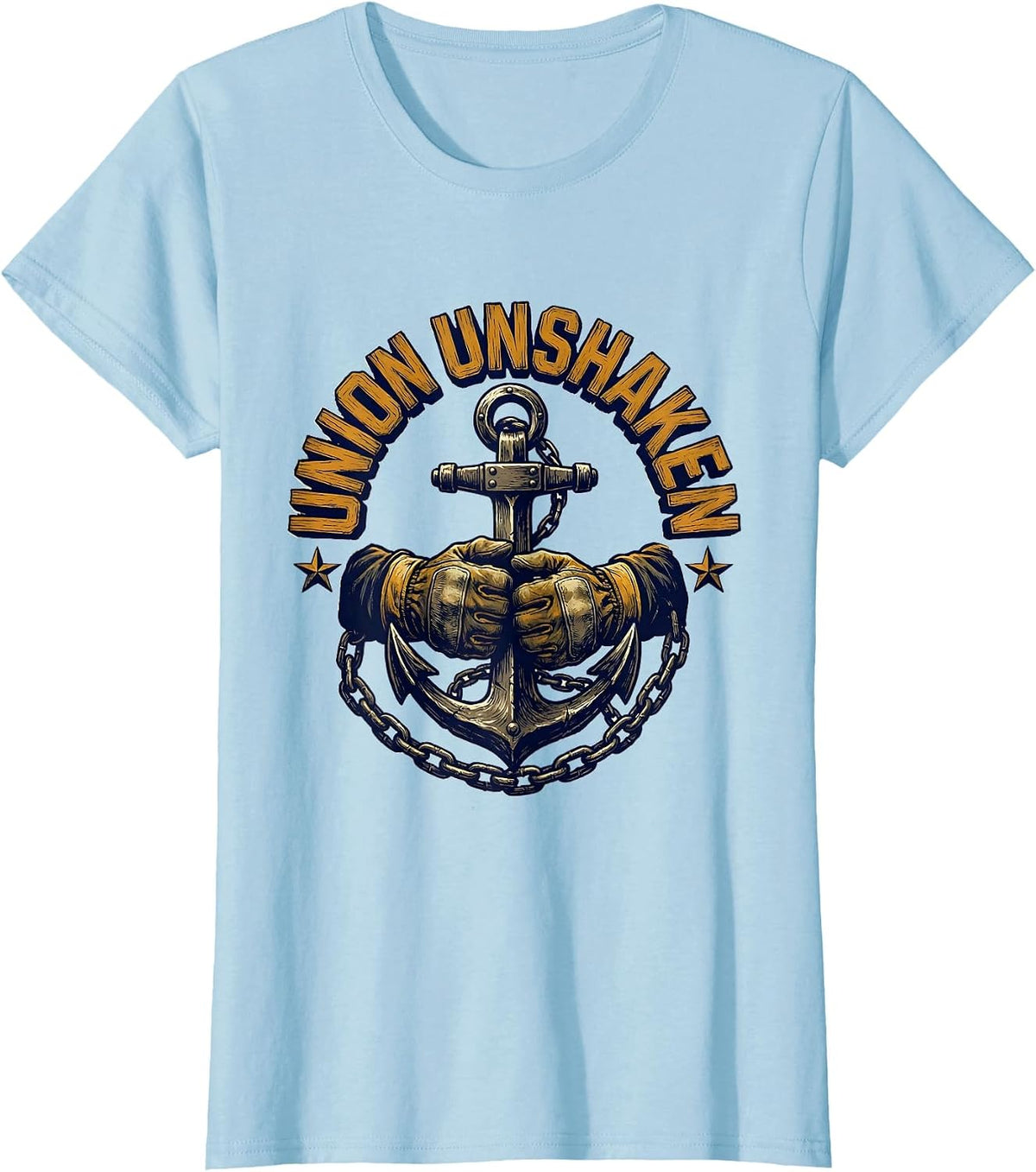 Women's Union Unshaken Wood Type Letterpress Labor Day Union Worker T-Shirt - Baby Blue