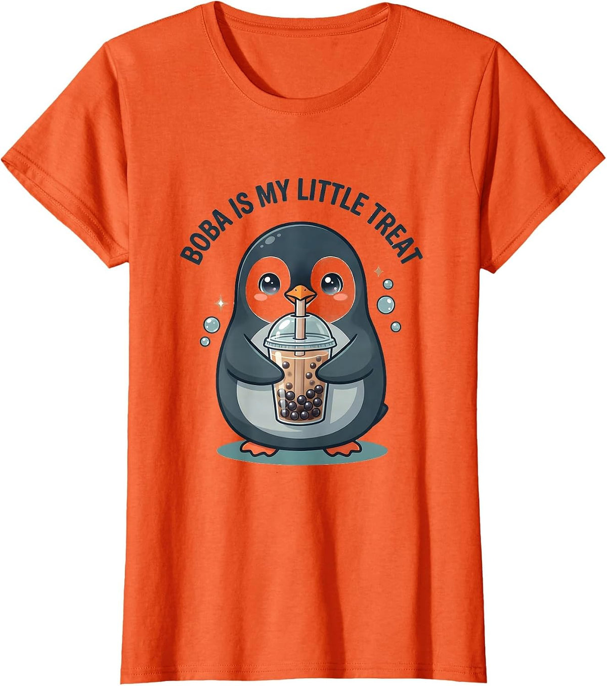 Boba Is My Little Treat Kawaii Penguin Anime Boba Tea Lover T-Shirt - Orange