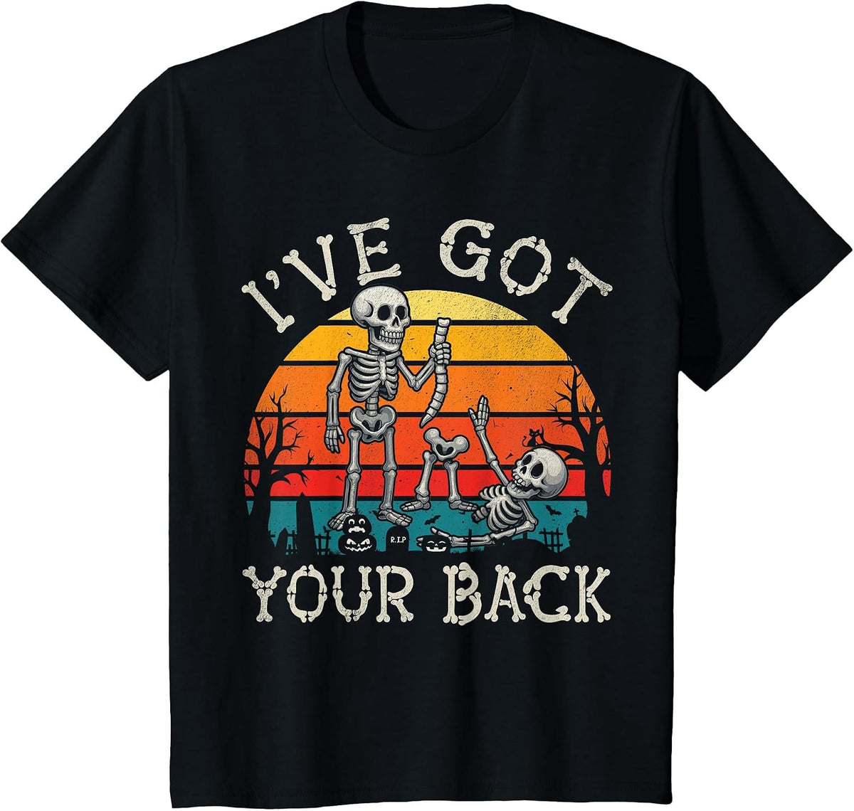 Retro I've Got Your Back Funny Halloween Skeleton Costume T-Shirt - Black