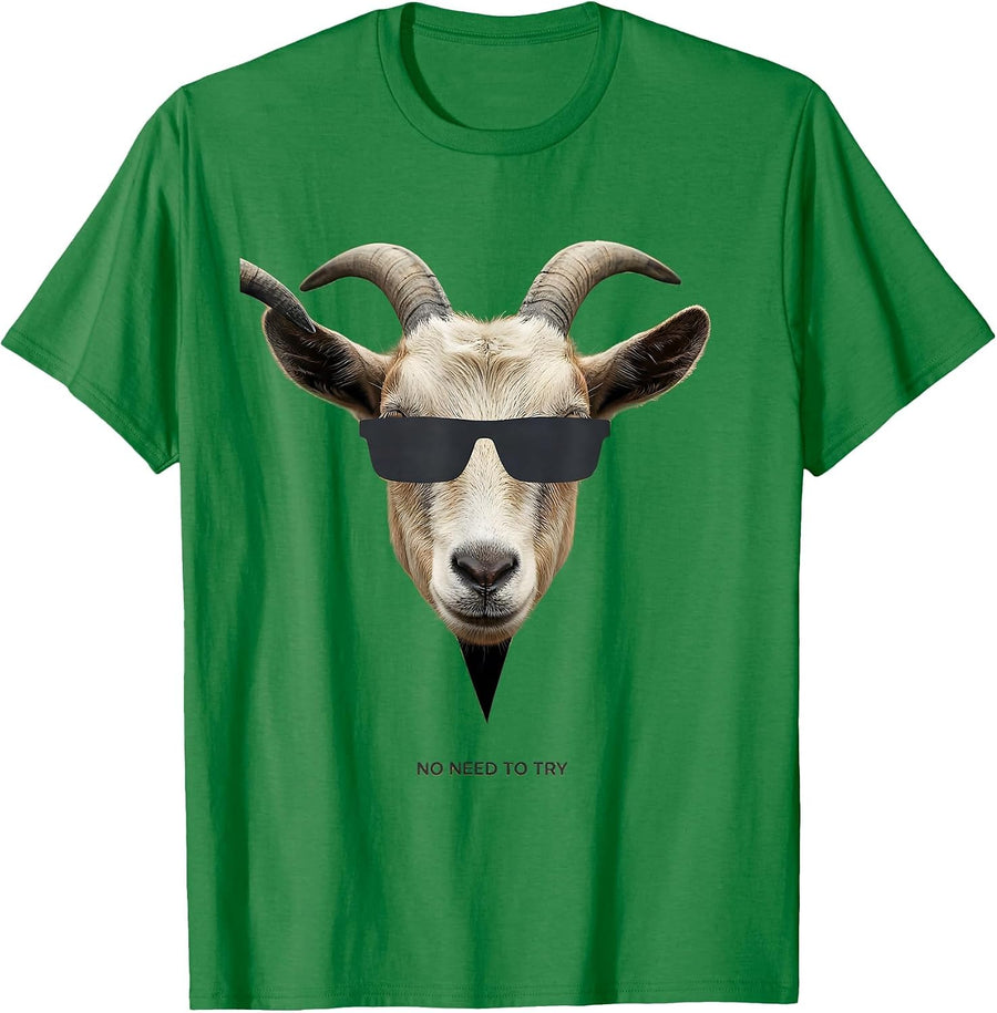 Men's No Need To Try Minimalist Goat Sunglasses Novelty Humor T-Shirt - Kelly Green