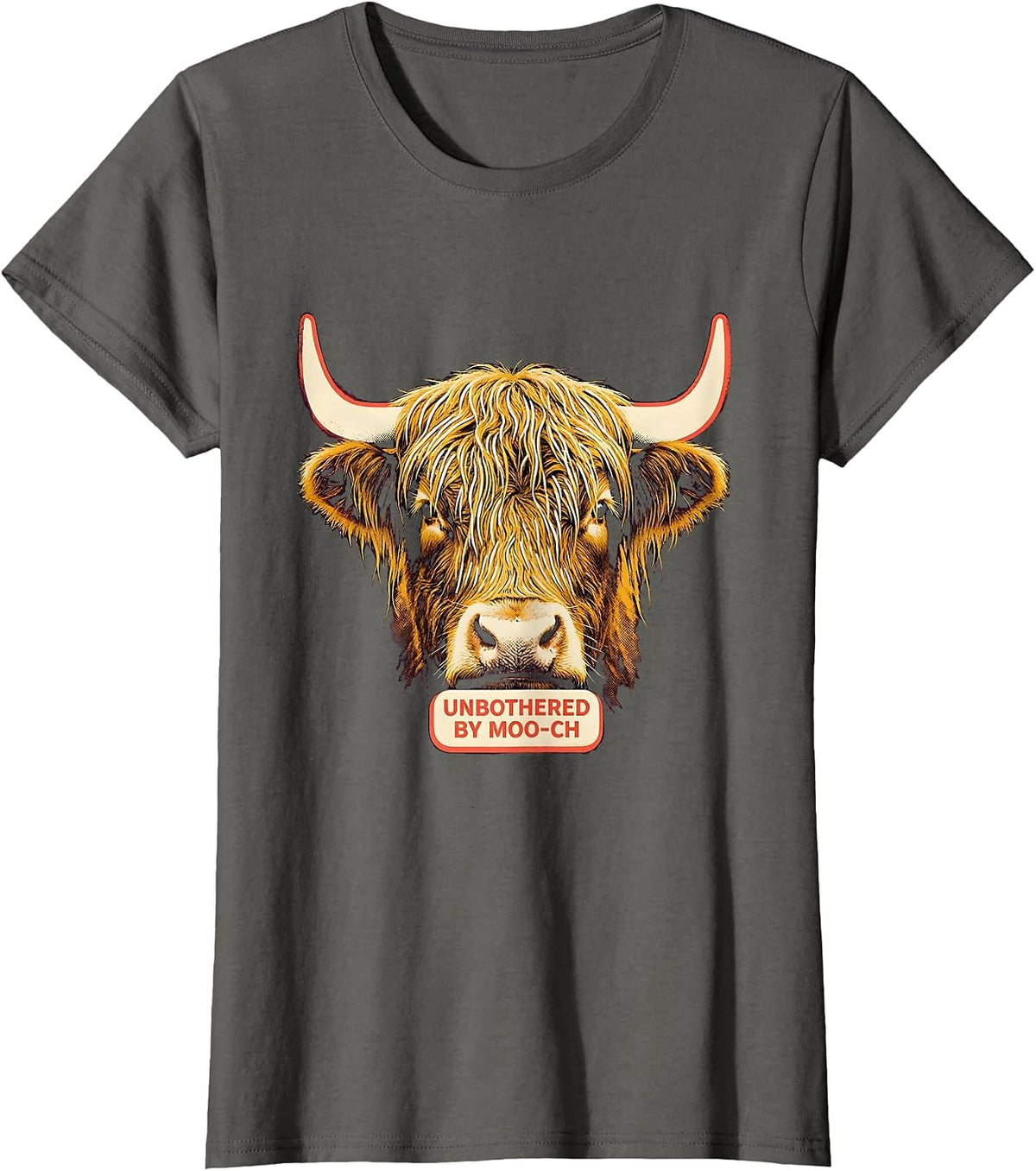 Women's Unbothered By Moo-ch Funny Highland Cow Floral Humor T-Shirt - Asphalt Grey