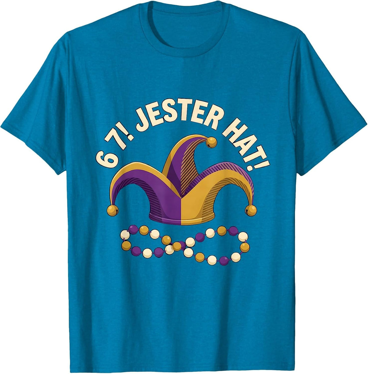6 7! Jester Hat Mardi Gras Carnival Meme Kids Humor T-Shirt - Sapphire Blue