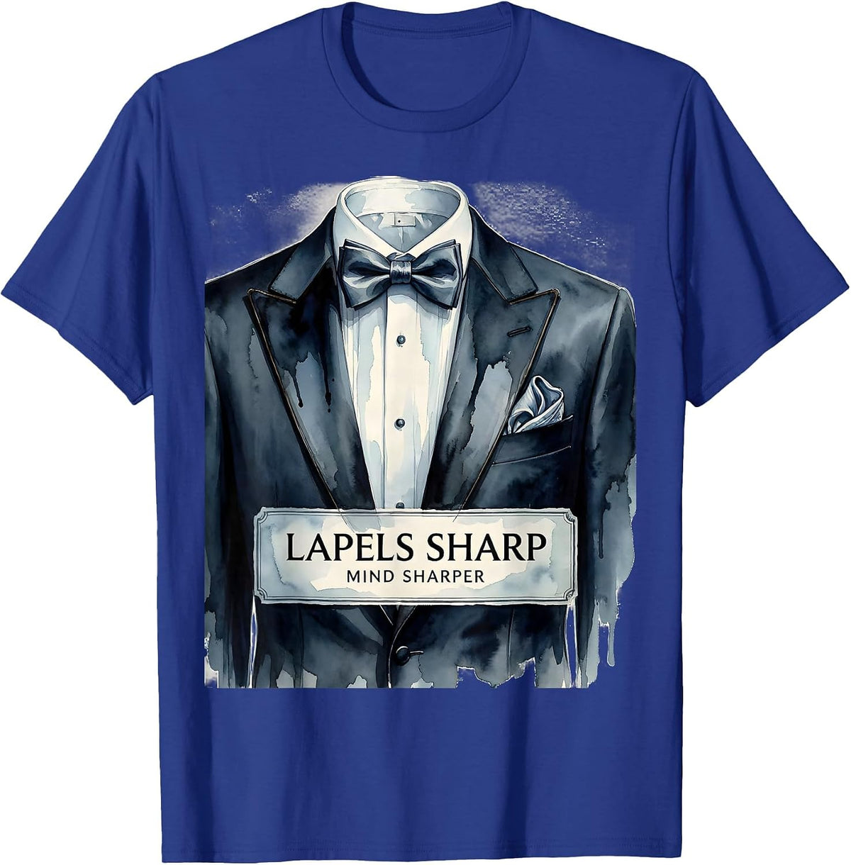 Men's Lapels Sharp Mind Sharper Tuxedo Graphic Design T-Shirt - Royal Blue
