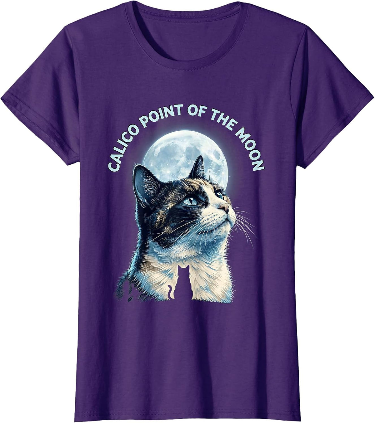 Women's Calico Point Of The Moon Funny Cat Lover 90s Retro T-Shirt - Purple
