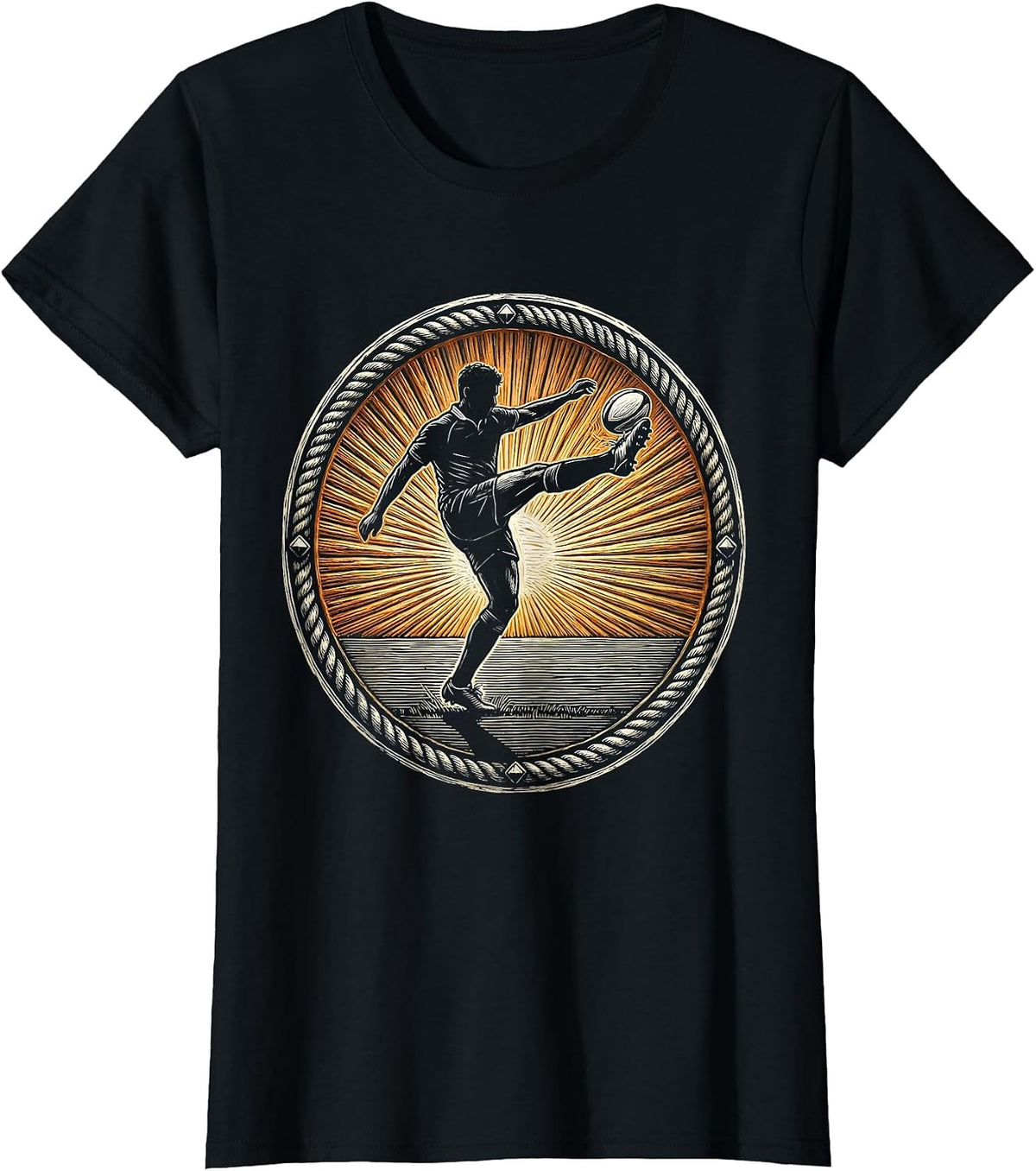 Rugby Player Kicking Ball Sunset Silhouette T-Shirt - Black