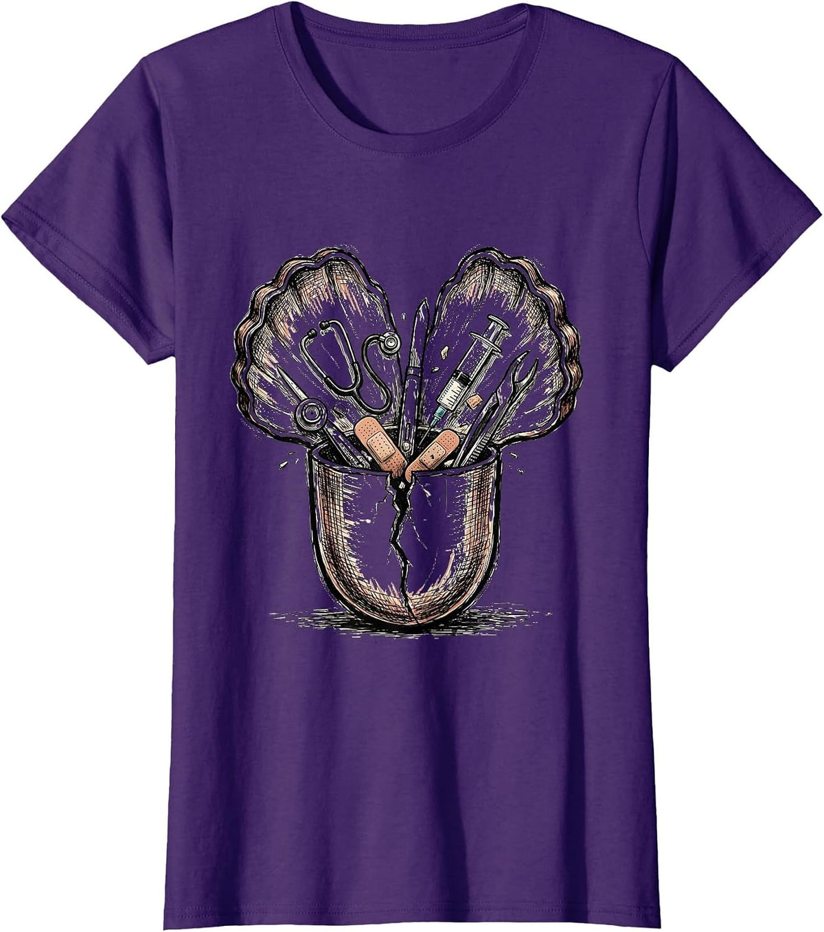Women's Medical Assistant Pill Capsule Tools Graphic T-Shirt - Purple