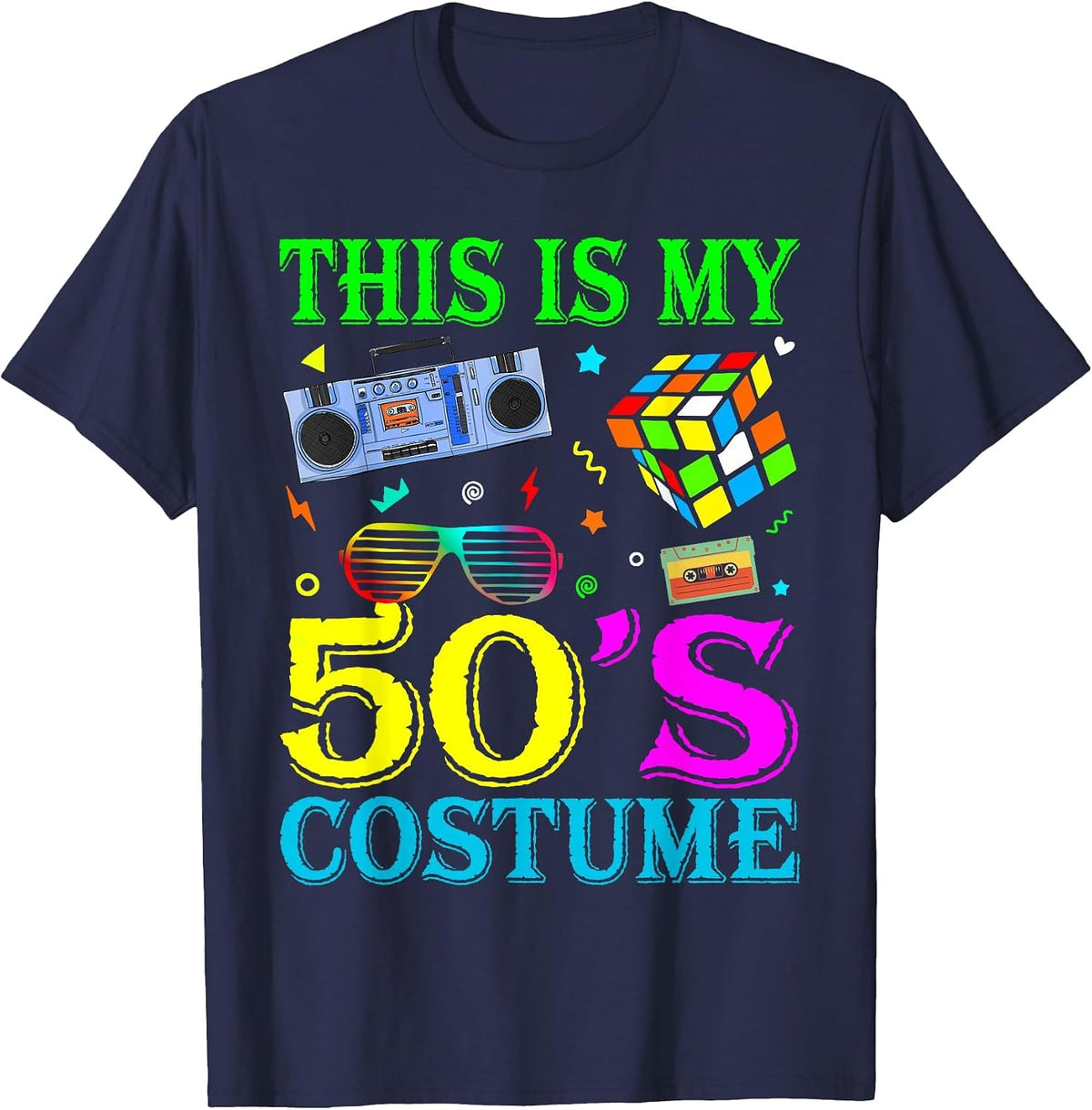 Vintage Matching Halloween 1950s This is My 50's Costume T-Shirt - Navy Blue