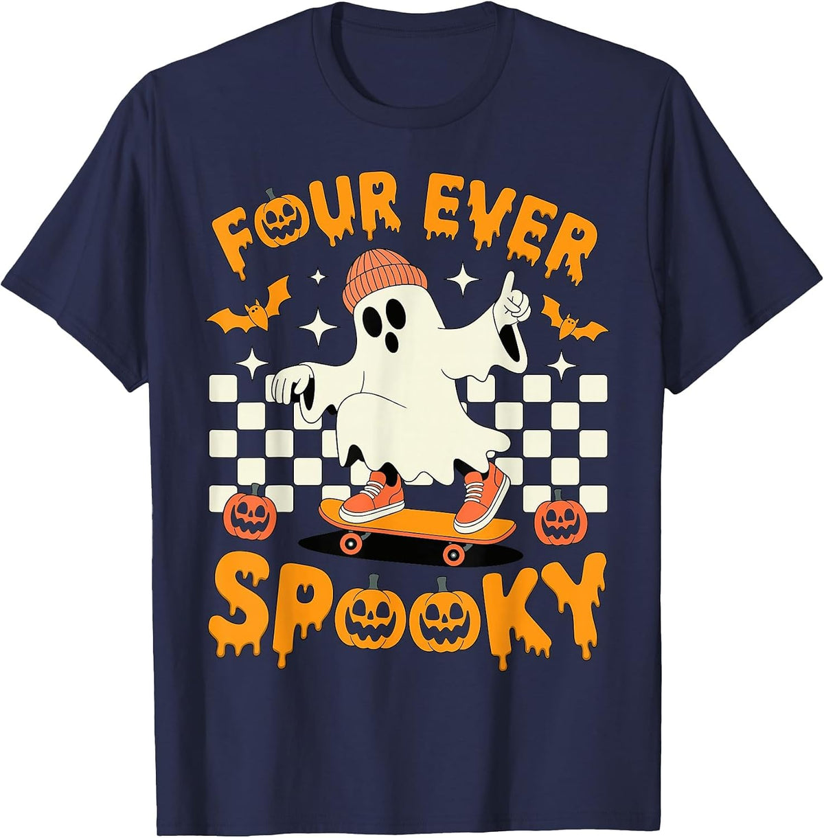 Four Ever Spooky Boys Halloween 4th Birthday Party Costume T-Shirt - Navy Blue