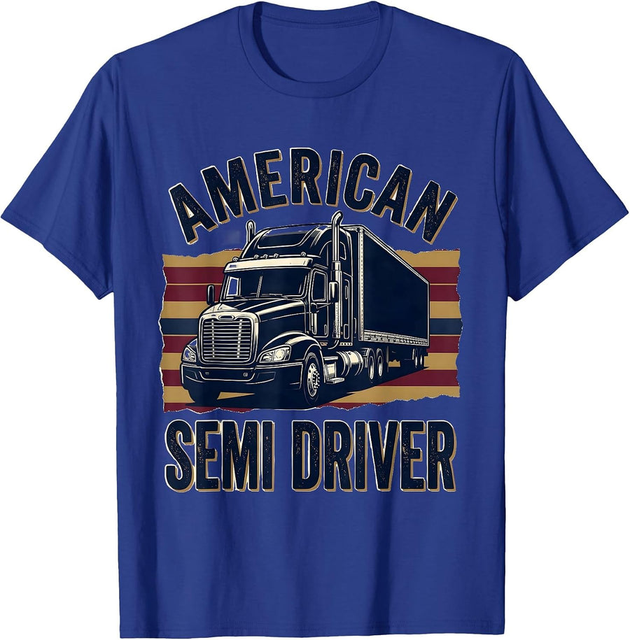 American Semi Driver Patriotic Semi Trucker Occupation Pride T-Shirt - Royal Blue